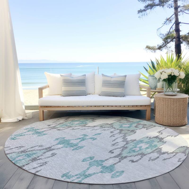 Machine Washable Indoor/ Outdoor Chantille Boho Global Rug - Mint - 8' x 8'