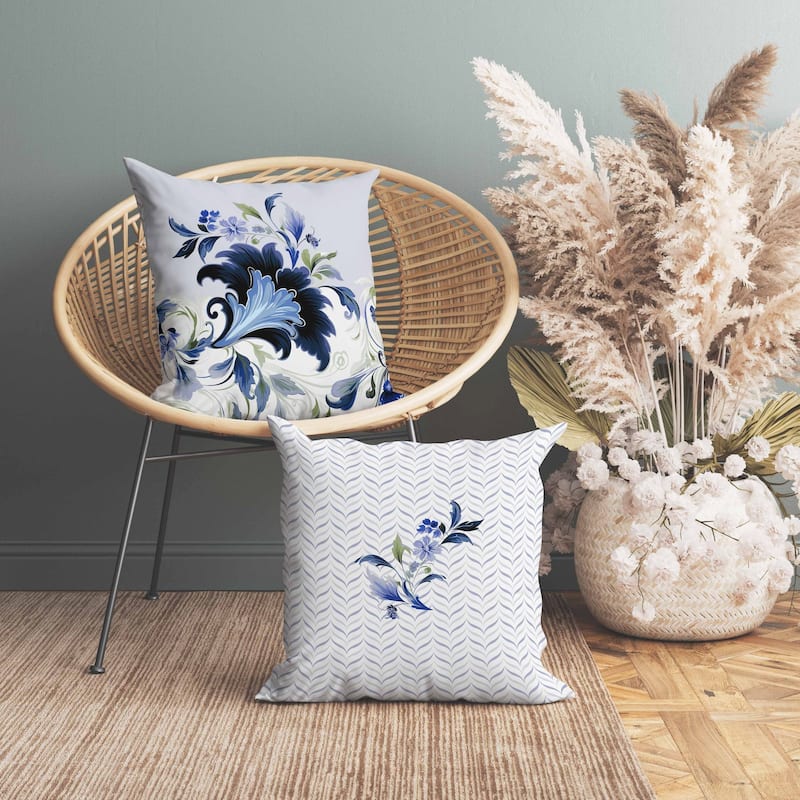 Damask Hue Faux Suede Reversible Throw Pillow Blue and Green