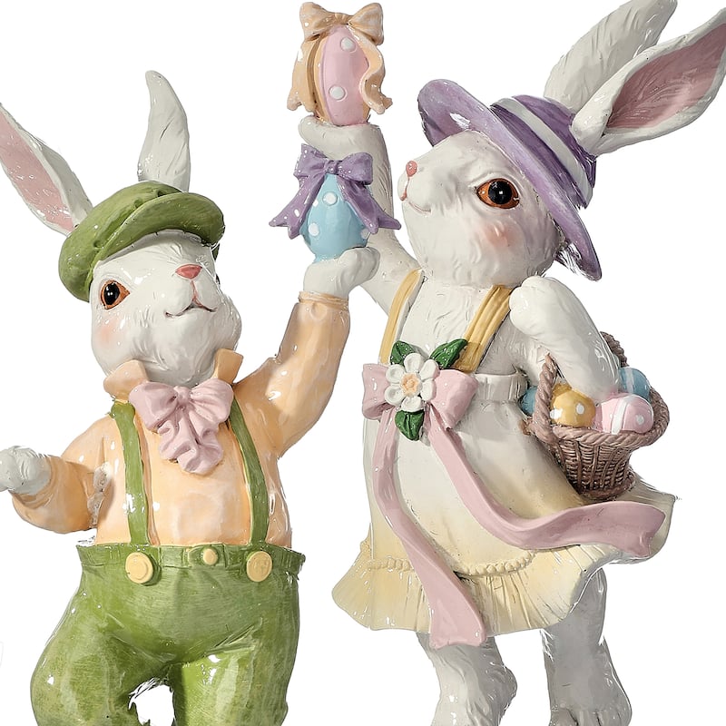 10" Resin Bunny On Egg Set of 2