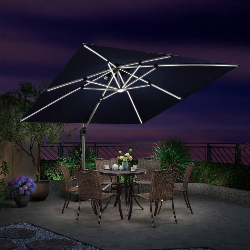 PURPLE LEAF 9/10/11 ft Square 09x12 ft Rectangle Double Top LED Patio Cantilever Umbrella with Base