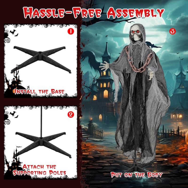 Costway 6.4 FT Standing Grim Reaper Halloween Animatronic Decoration