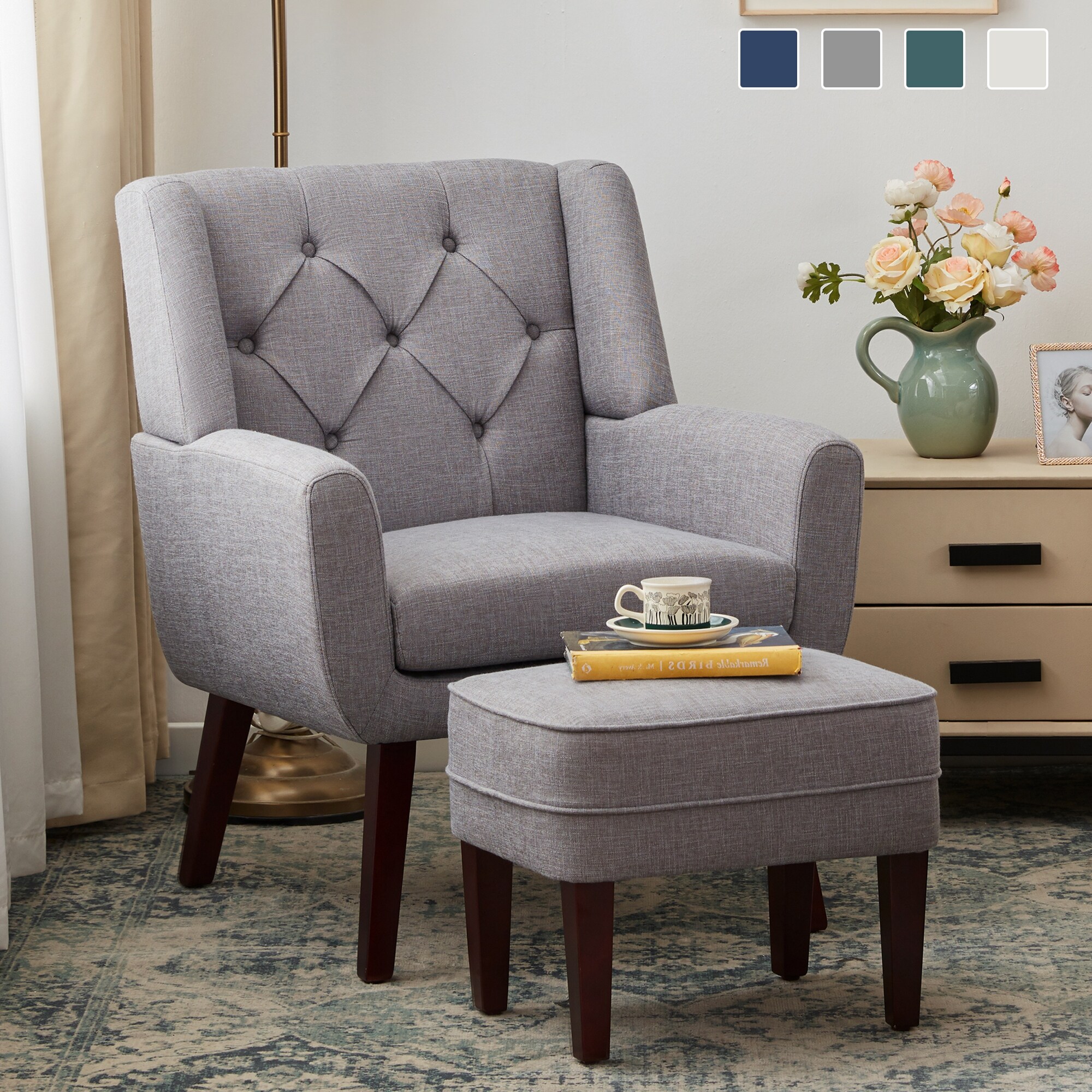 Grey chair 2025 and ottoman set