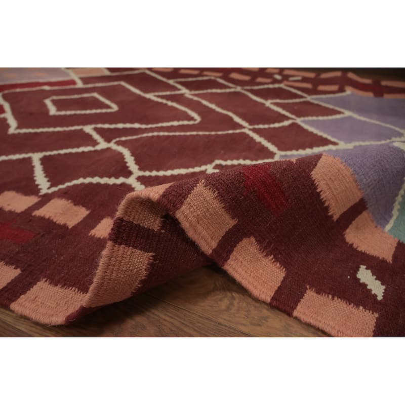 Hand Woven Oriental 100% Wool Carpet Southwestern Tribal Multi-Colored Kilim Runner Rug - 12' 10'' X 3' 2''