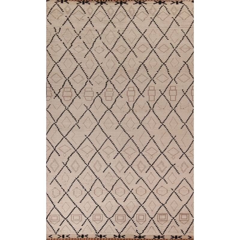 All-Over Trellis Moroccan Oriental Area Rug Handmade Wool Carpet - 8'1"x 11'10"