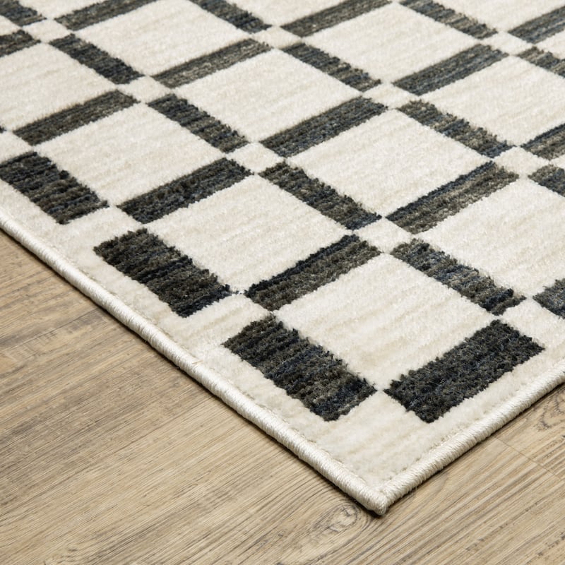 Hansel Geometric Grid Beige/ Black Area Rug