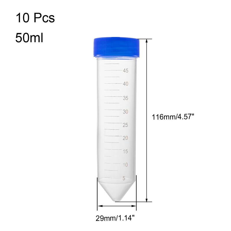 10 Pcs 45ml Plastic Centrifuge Tubes with Blue Screw Cap Conical Bottom - Clear