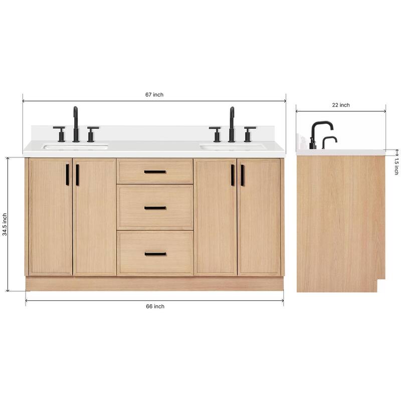 Ariel K67DWQRVO Kelly 67" Free Standing Double Basin Vanity Set with