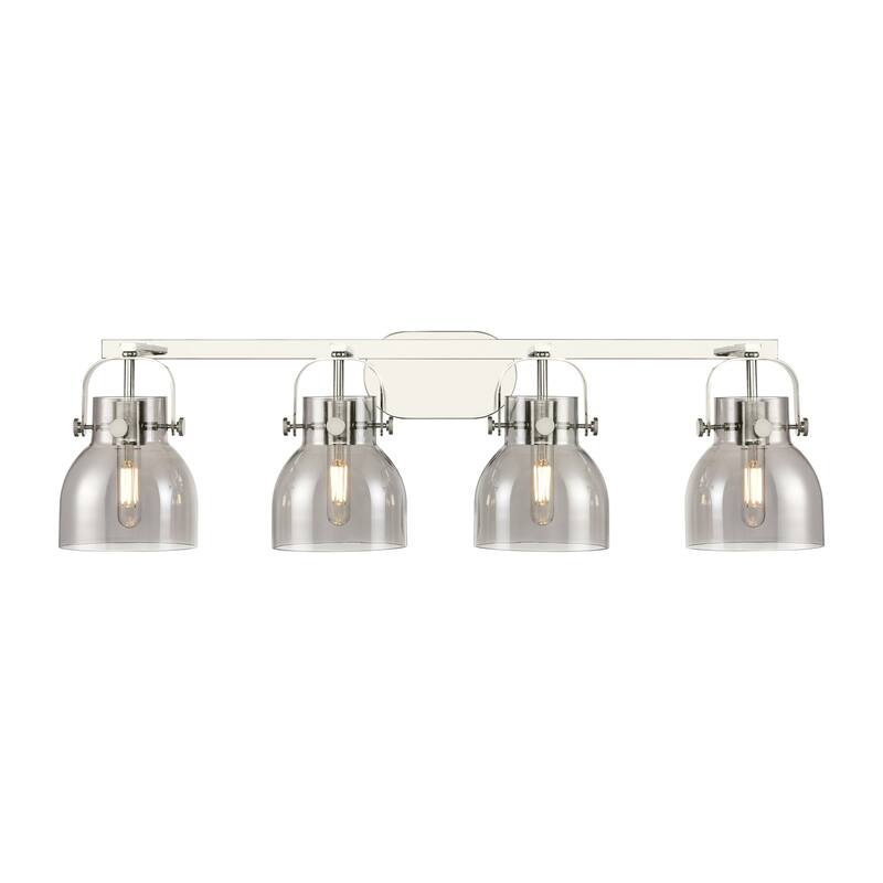 Innovations Lighting Pilaster II Bell - 4 Light 6" Wall-Mounted Bath Vanity Light - Polished Nickel/Light Smoke