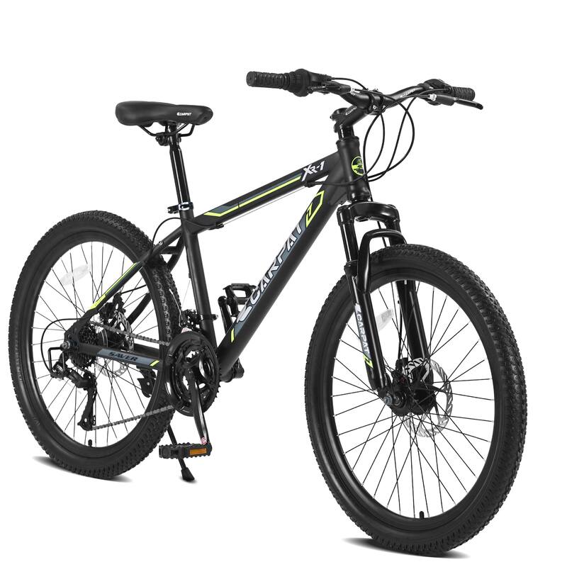 Kids' Mountain Bike - Steel Frame, Shimano Gears, Dual Disc Brakes, Front Suspension - 24