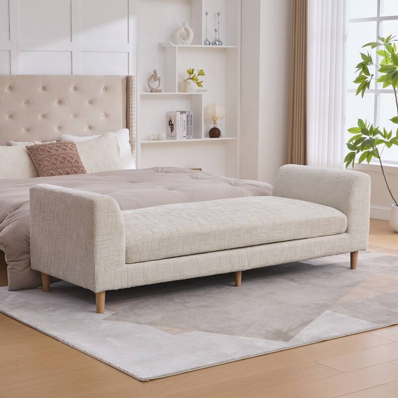 Modern Upholstered End of Bed Bench with Armrests - Beige