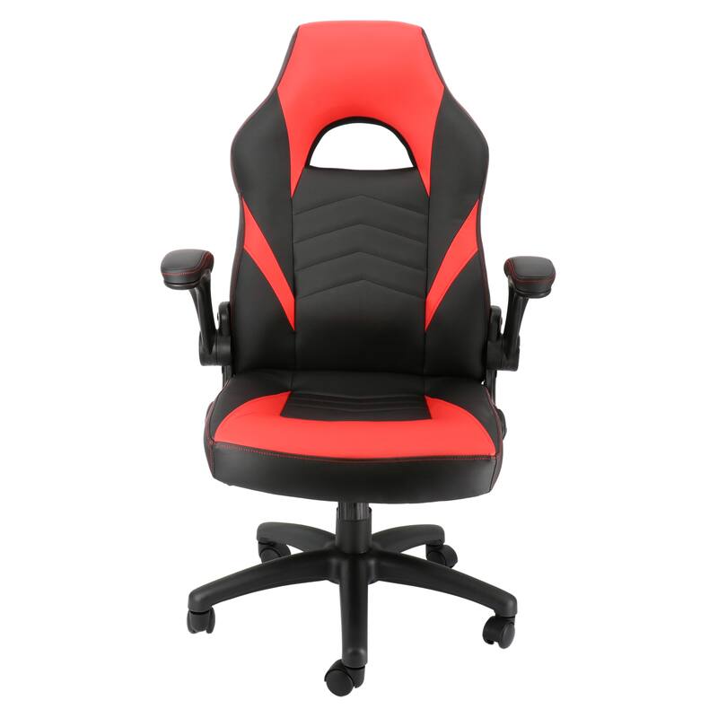 High Back Adjustable Faux Leather Office Chair in Black and Red