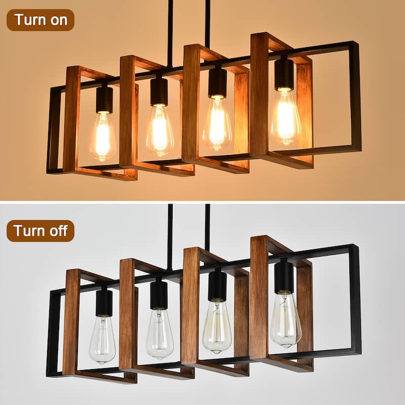 Starsky 4-Light Industrial Linear Kitchen Island Light Lantern Farmhouse Chandelier