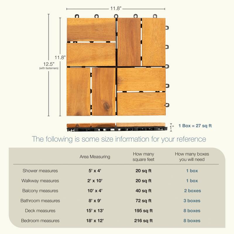 27pcs Interlocking Deck Tiles, 11.8"x11.8" Interlocking Decking Tile Outdoor All Weather Use, Waterproof Patio Pavers