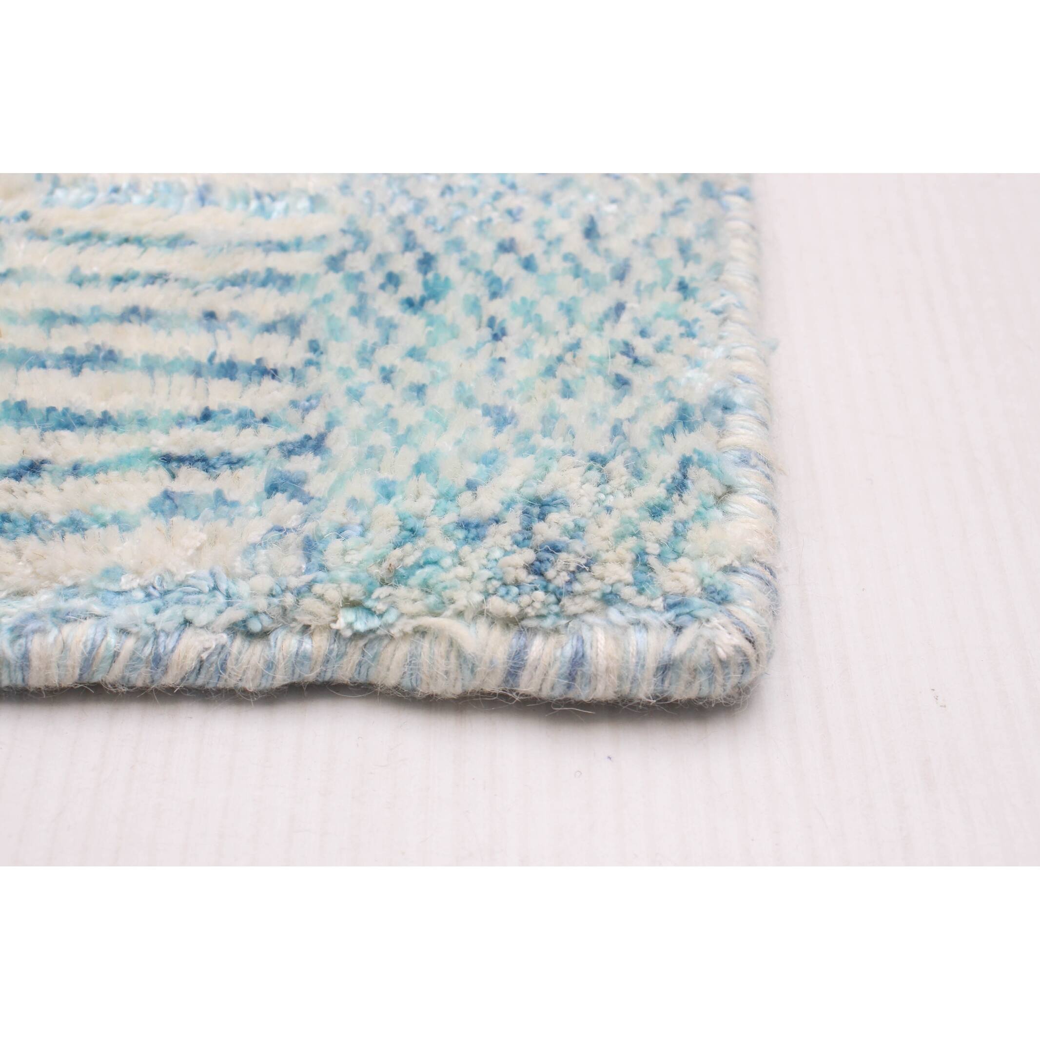 ECARPETGALLERY Hand Loomed Pearl Blue Wool Rug 8'1 x 10'1 Bed Bath