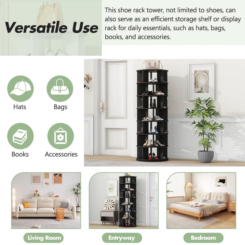 23.6''Rotating Shoe Rack Tower,7-Tier Spinning Shoe Shelf,5 Grids Per Layer,Display Rack,360°Revolving Shoe Carousel Organizer