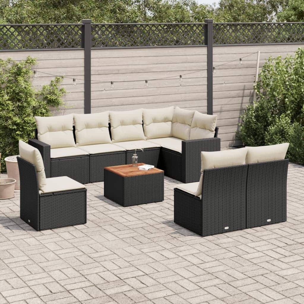 vidaXL Garden Sofa Set Black (rattan), Cream White (cushions) - 24.4 x 25.8 x 27.2