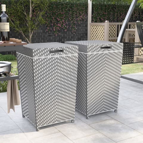 Furniture of America Courtnie Contemporary Wicker Trash Can, Set of 2