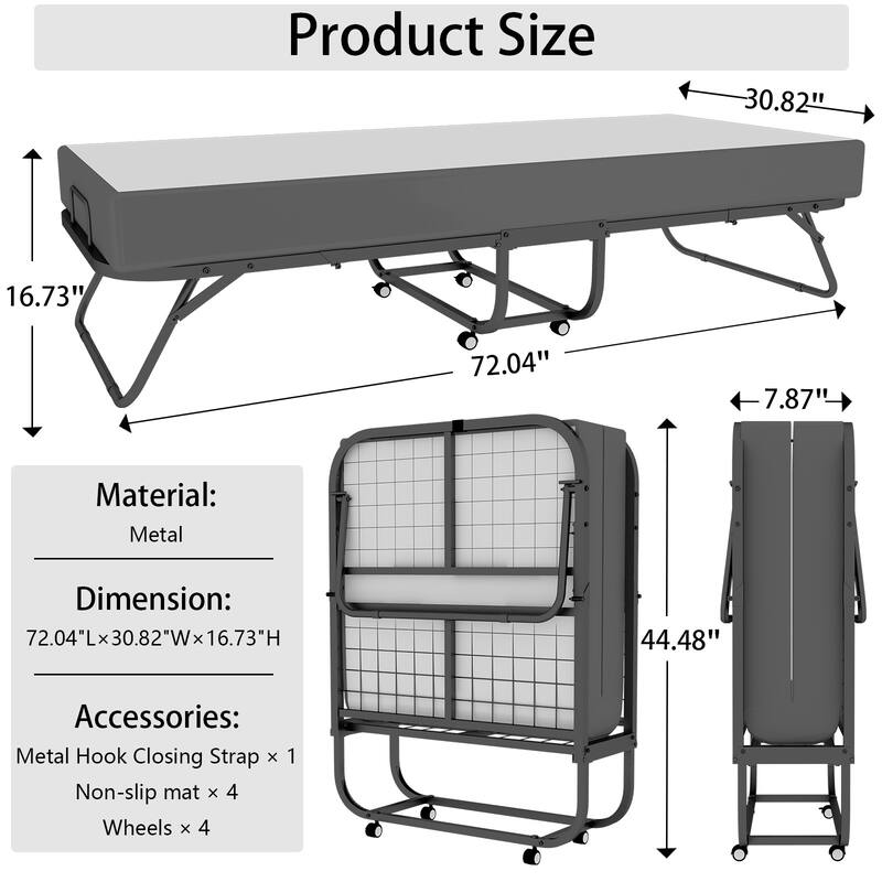 Twin Size Foldable Bed with Memory Foam Mattress for Guests