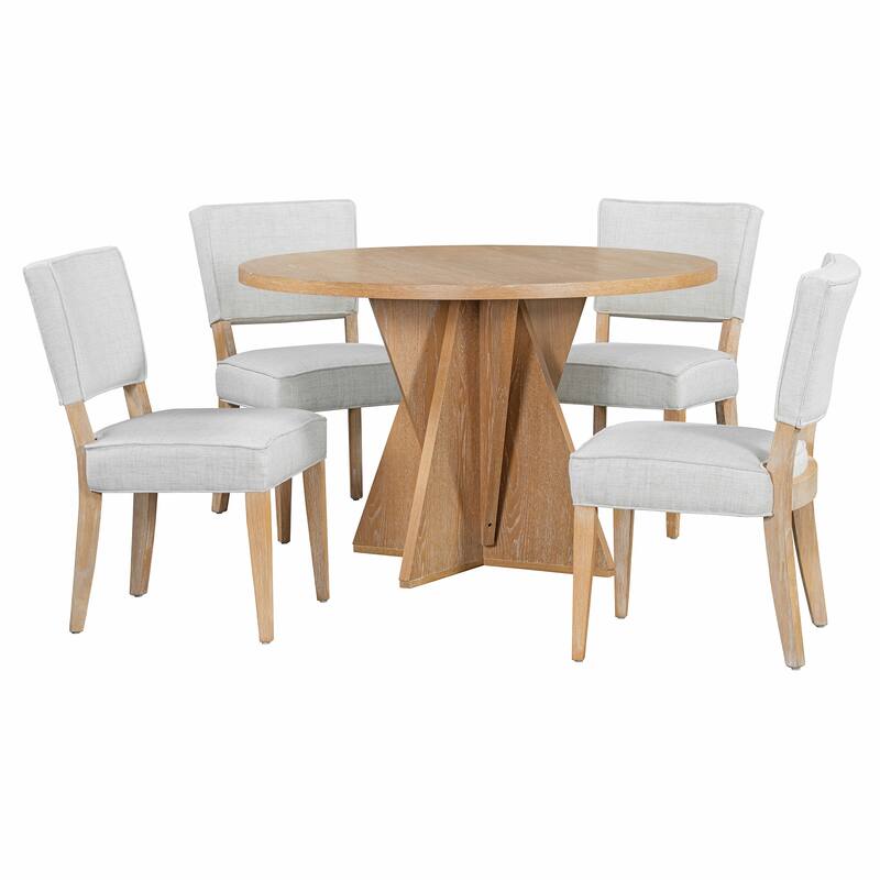 5-Piece Round Dining Table with 4 Upholstered Chairs