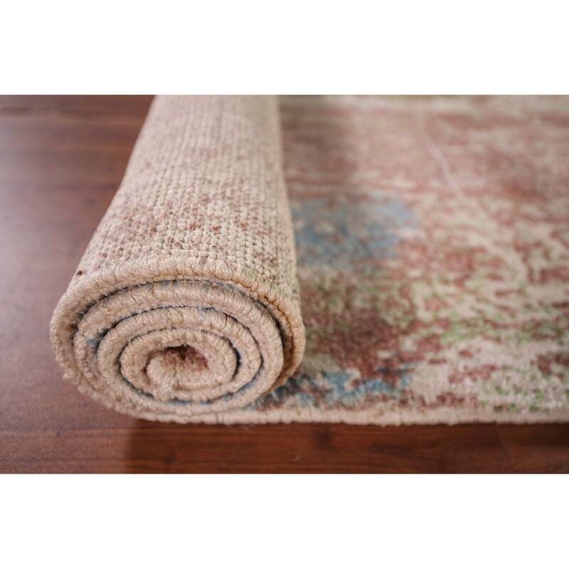 All-Over Abstract Indian Runner Rug Handmade Wool Carpet - 2'8"x 9'9"