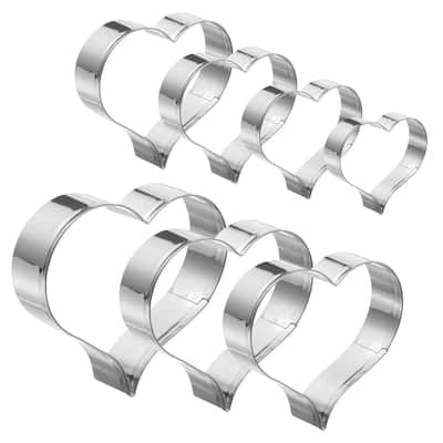 7pcs Stainless Steel Heart Cookie Cutters Fondant Biscuit Cutters - Silver