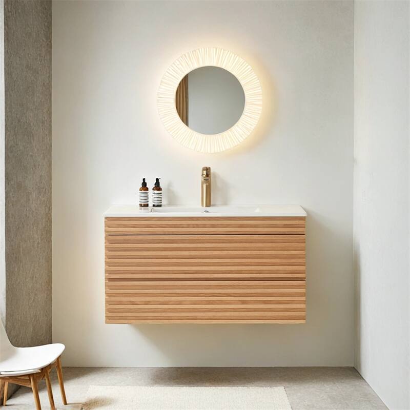 36" Wall Mounted & Floating Single Vanity with Ceramic Sink