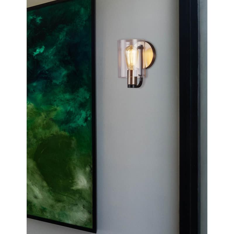 Poise 1-Light Wall Sconce with Brass Accents and Clear Acrylic Shade