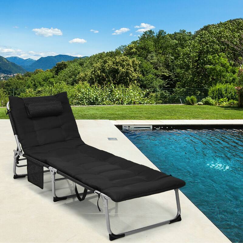 Gymax 4-Fold Oversize Padded Folding Chaise Lounge Chair Reclining