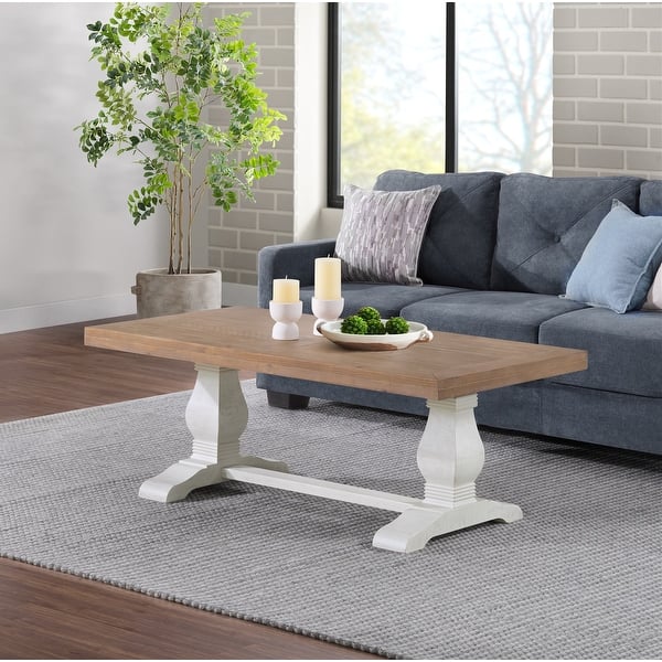slide 2 of 7, Napa 50" Solid Wood Pedestal Coffee Table White and Driftwood