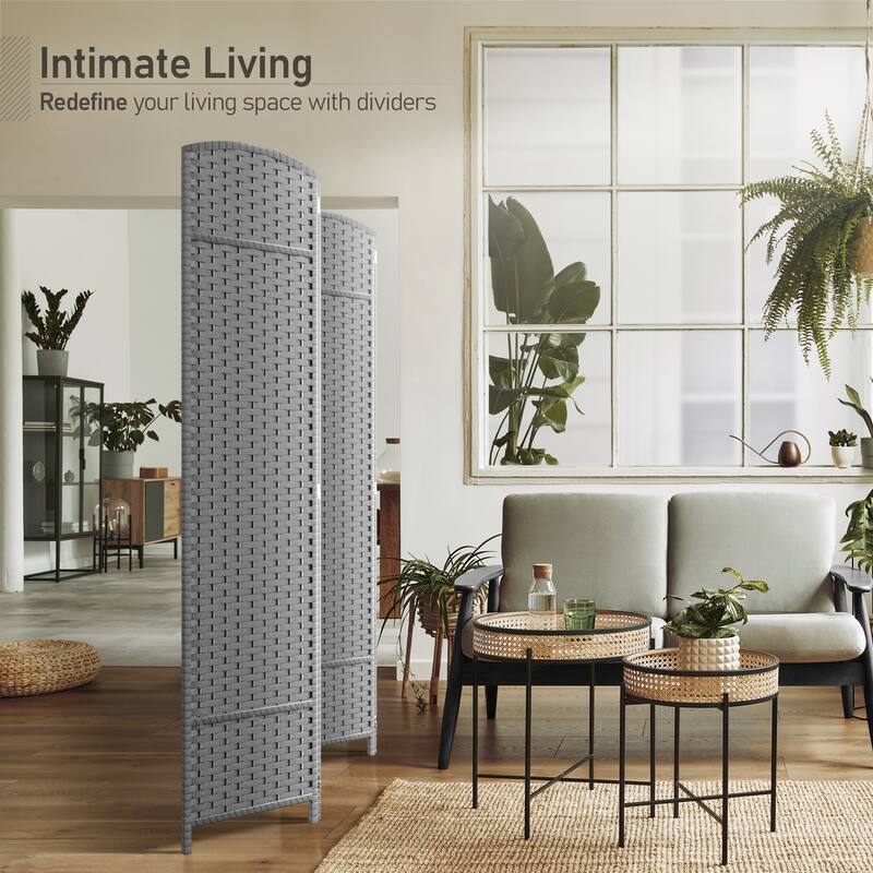 Sorbus 4 Panel Room Divider Tall Privacy Partition Screen Extra Wide Double Hinged Mesh Hand-Woven Folding Wall Divider - 6ft
