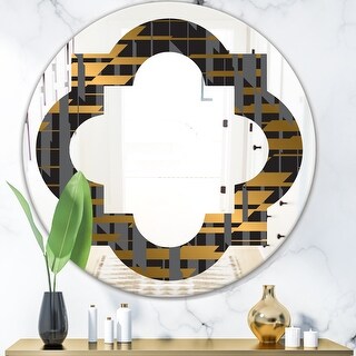 Designart 'Gold Checkered Pattern I' Printed Modern Round or Oval Wall ...