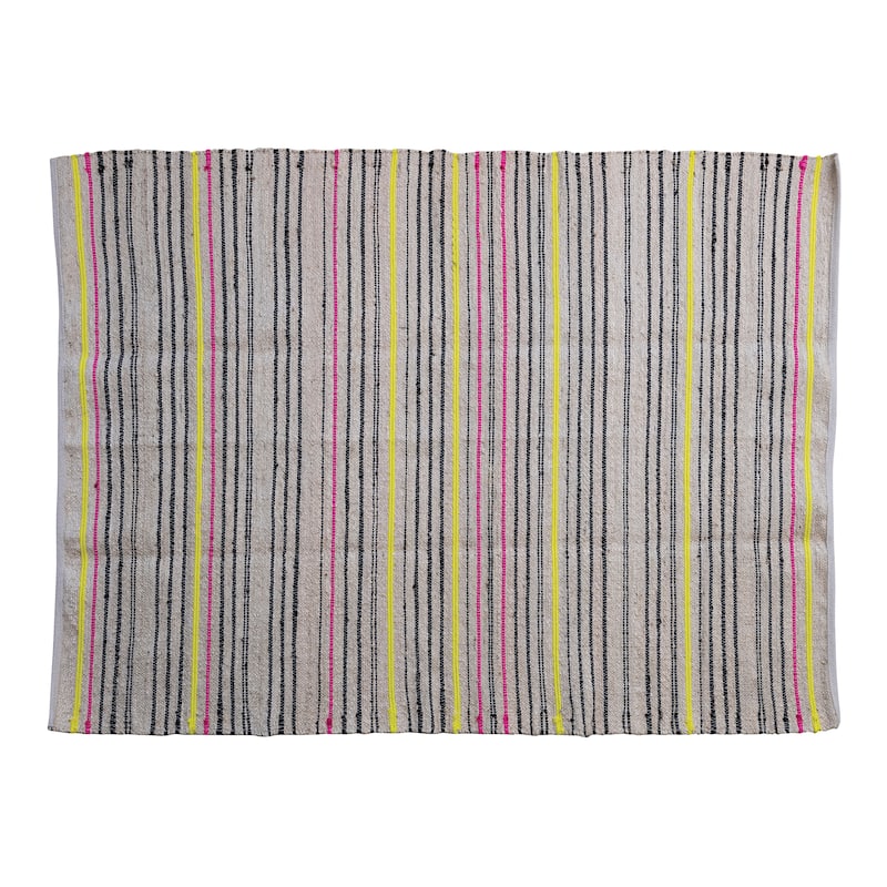 Jute and Cotton Striped Rug - 84.0"L x 60.0"W x 0.5"H - 84.0"L x 60.0"W x 0.5"H - Multi