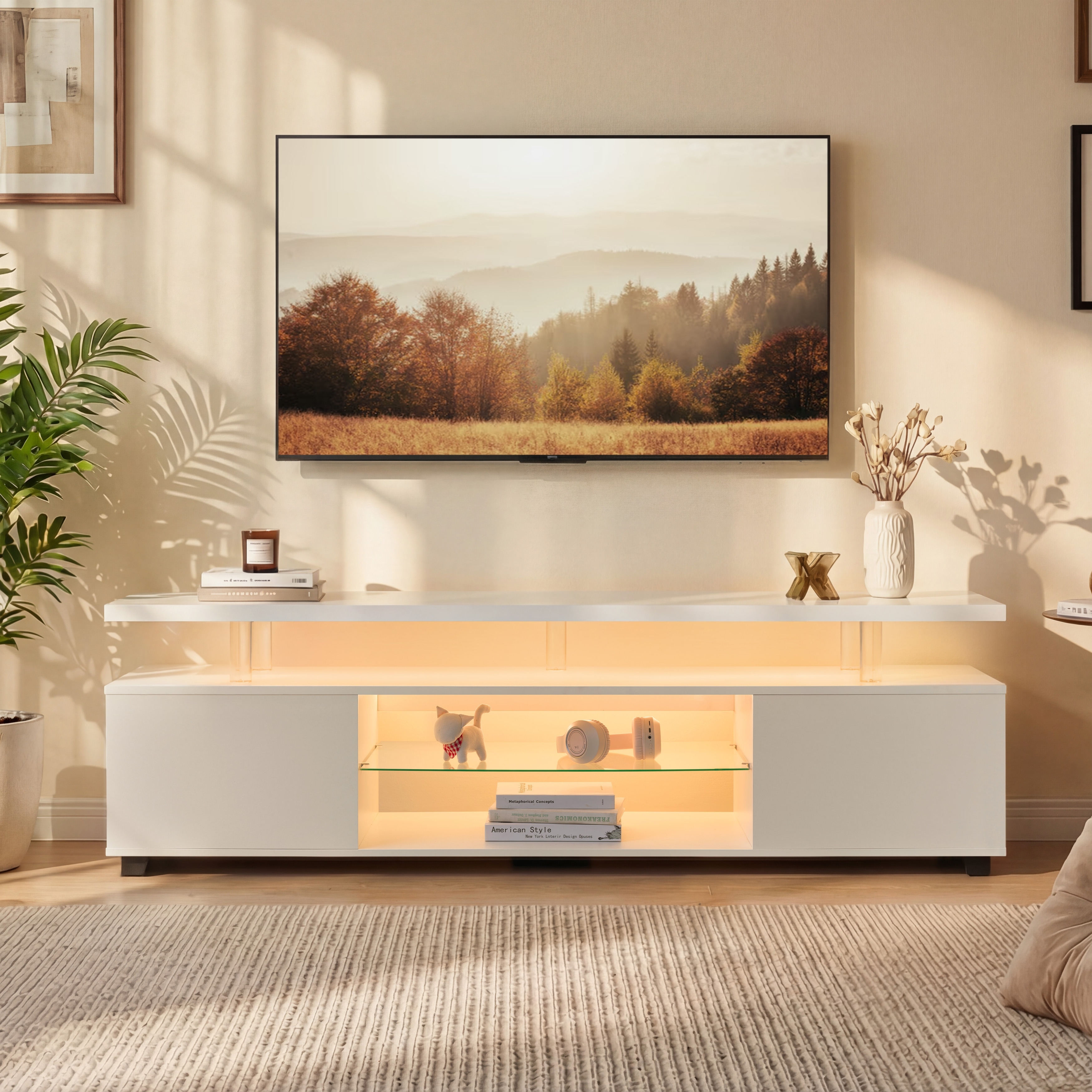 TV Stand for 70 Inch TV LED Gaming Entertainment Center Media Storage Console Table with Large Side Cabinet for Living Room