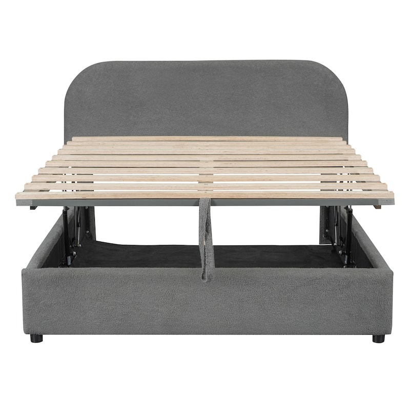 Gray Full Size Teddy Fleece Upholstered Platform Bed with Hydraulic Storage System for Bedroom