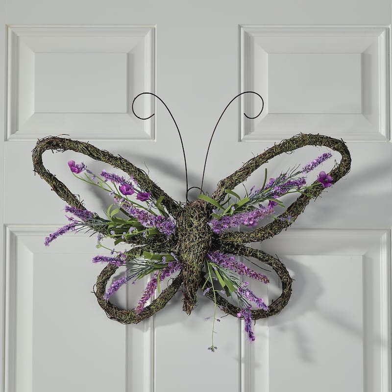 18" Floral Twig/Moss Butterfly Wreath - Purple