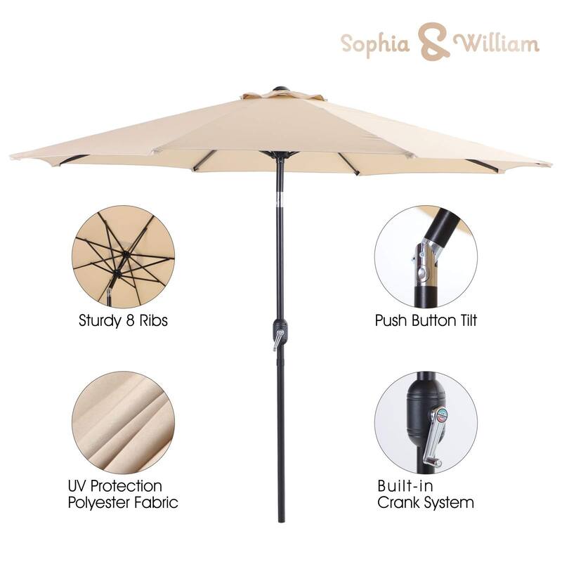 Sophia & William 9ft Outdoor Patio Umbrella with Push-button Tilt, Market Umbrella with 8 Ribs