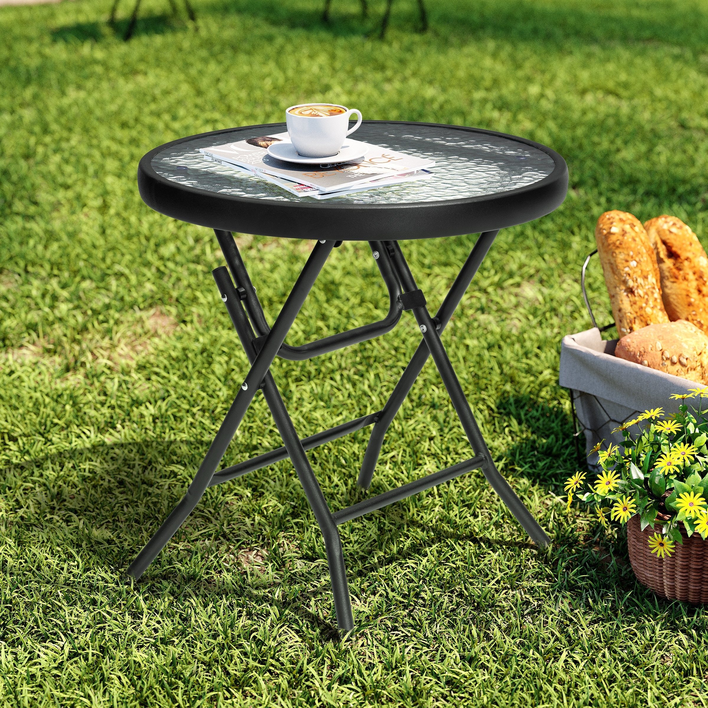 Crestlive Outdoor Side Table Patio Small Folding Table with Tempered Glass Table Top On Sale Bed Bath Beyond 39129161