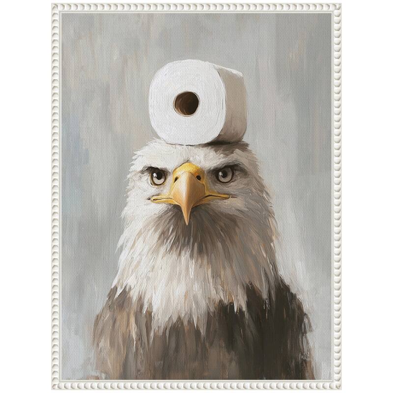 Kate and Laurel Sylvie Toilet Paper Roll on Bald Eagles Head Bathroom Art Framed Canvas by The Creative Bunch Studio