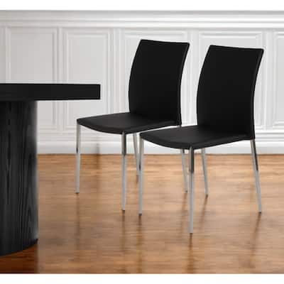 HomeRoots Set of Two Black and Silver Upholstered Faux Leather Dining Side Chairs
