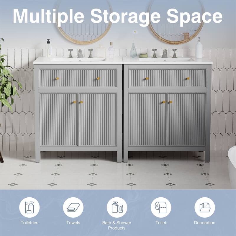 60" Bathroom Vanity Set with Ceramic Sink (Separate) and Soft Closing Doors