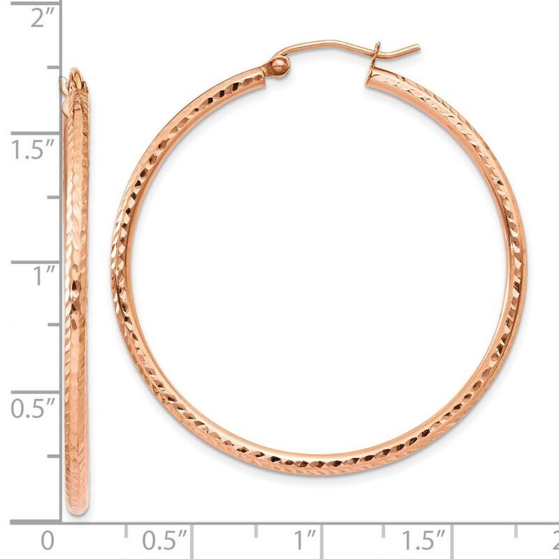 Curata 10k Rose Gold Polished Lightweight Large Diamond cut Tube Hoop Earrings - 40mm
