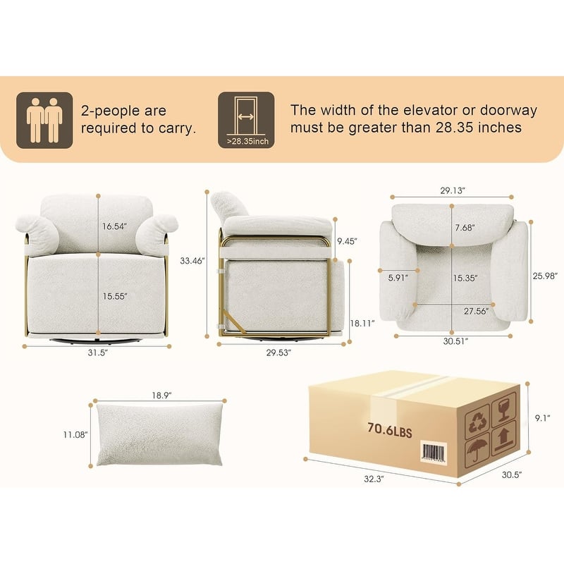 360 Degree Square Swivel Accent Sofa Chair with Gold Metal Legs