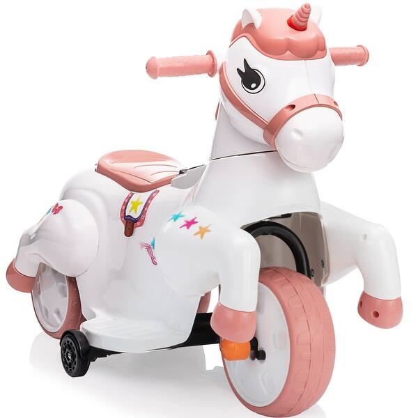 slide 2 of 10, Pink Unicorn stroller,Electric Toy Bike with Training Wheels and Music Kids - Pink - Assembly Required