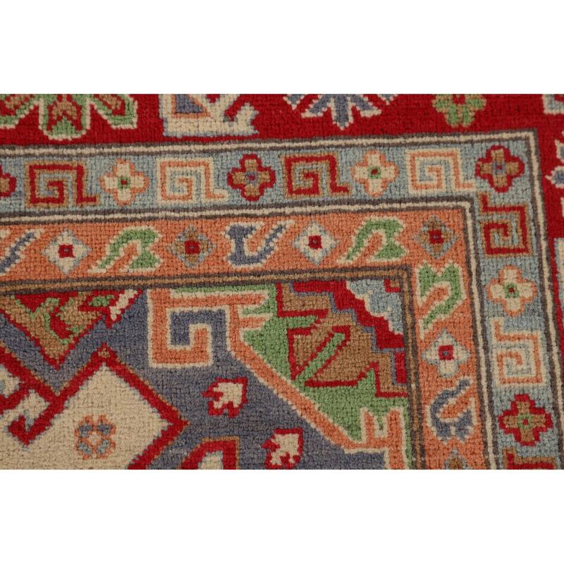 Oriental / Geometric Kazak Area Rug Hand-Knotted Wool Carpet - 6'6" x 9'8"