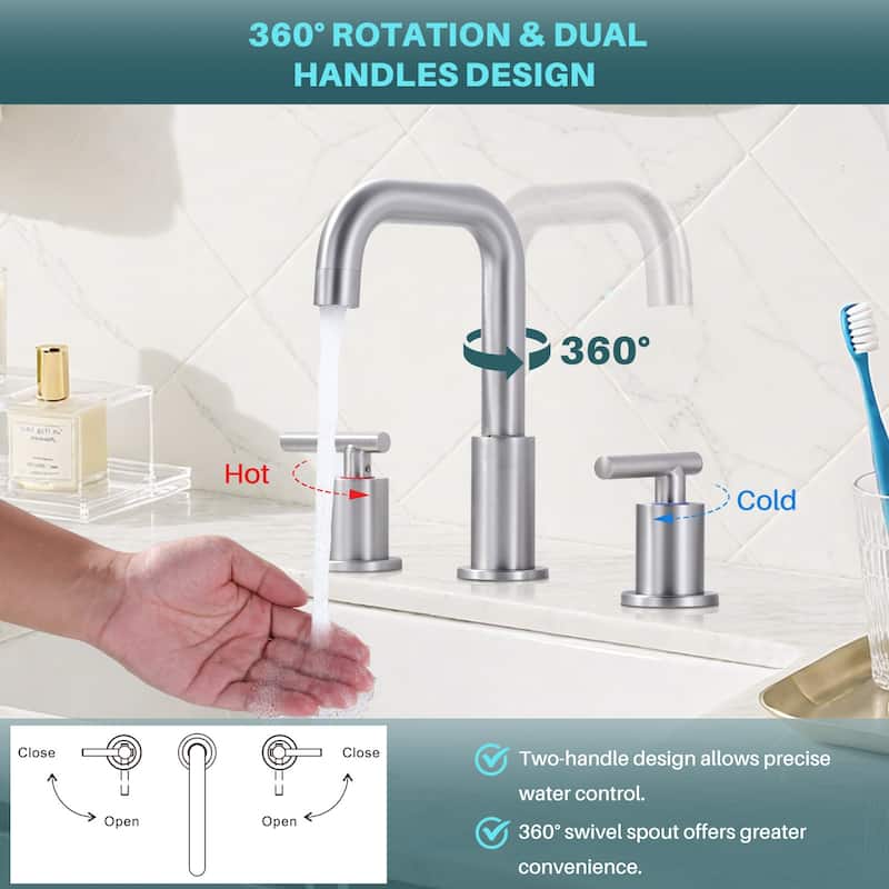 WOWOW 8-inch Dual Handle Widespread Bathroom Faucet