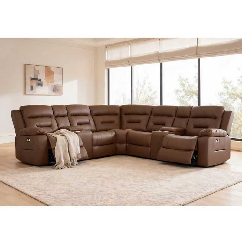 109" Power Reclining Sectional Couch, Modular Livingroom Recliner Sofa with 2 Storage Console & 4 Cup Holders