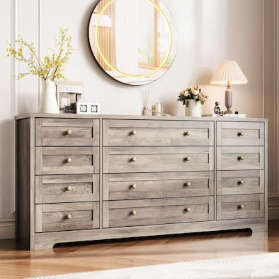 12 Drawer Dresser for Bedroom, Modern Wood Chest with Wide Top for 65" TV, Farmhouse Storage Cabinet