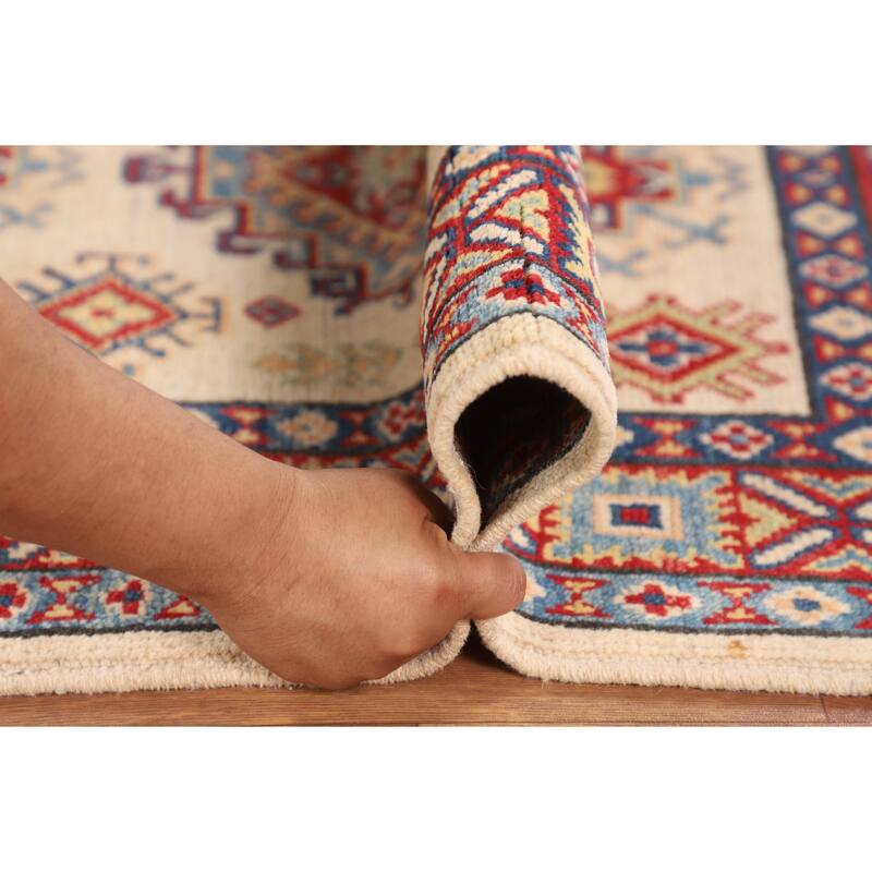 Geometric Kazak Rug Handmade Wool Carpet - 2'10" x 4'3"