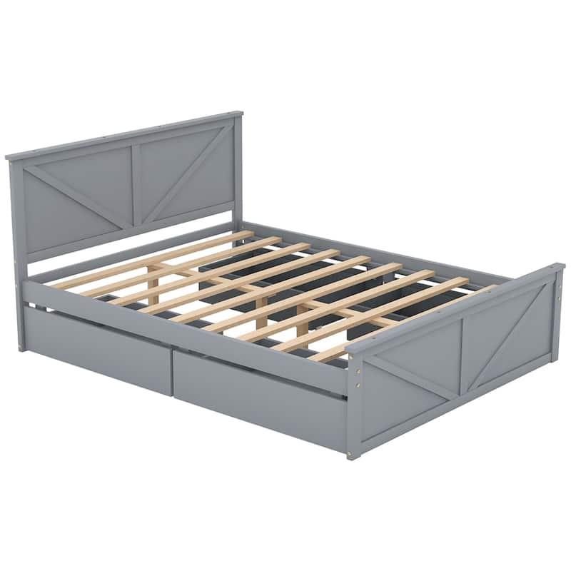 Queen Size Wood Platform Bed with 4 Storage Drawers and Legs