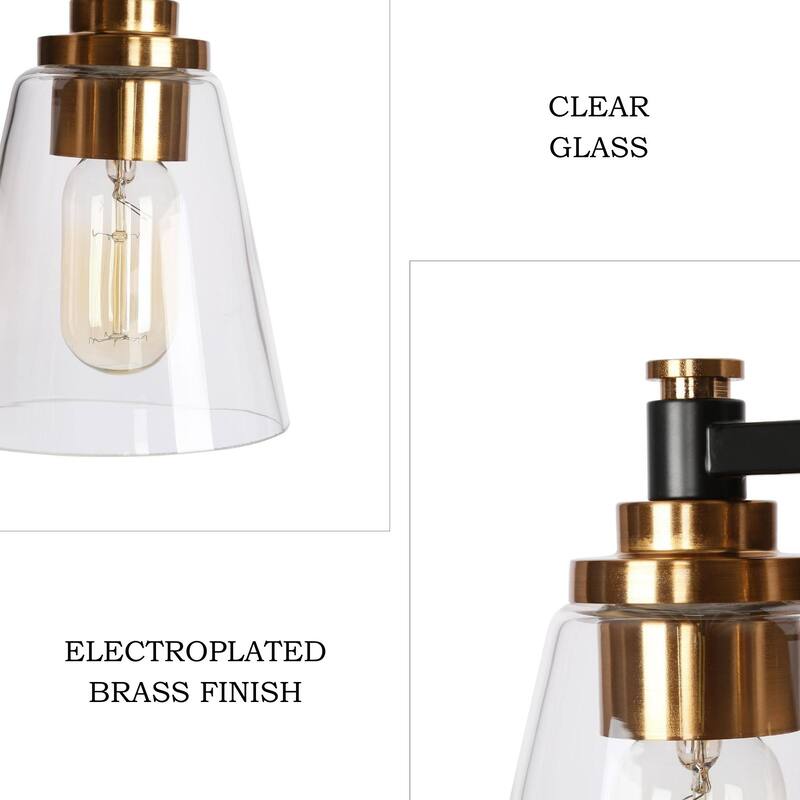 3-Light Modern Black Gold Bathroom Vanity Light Dimmable Cone Wall Sconces